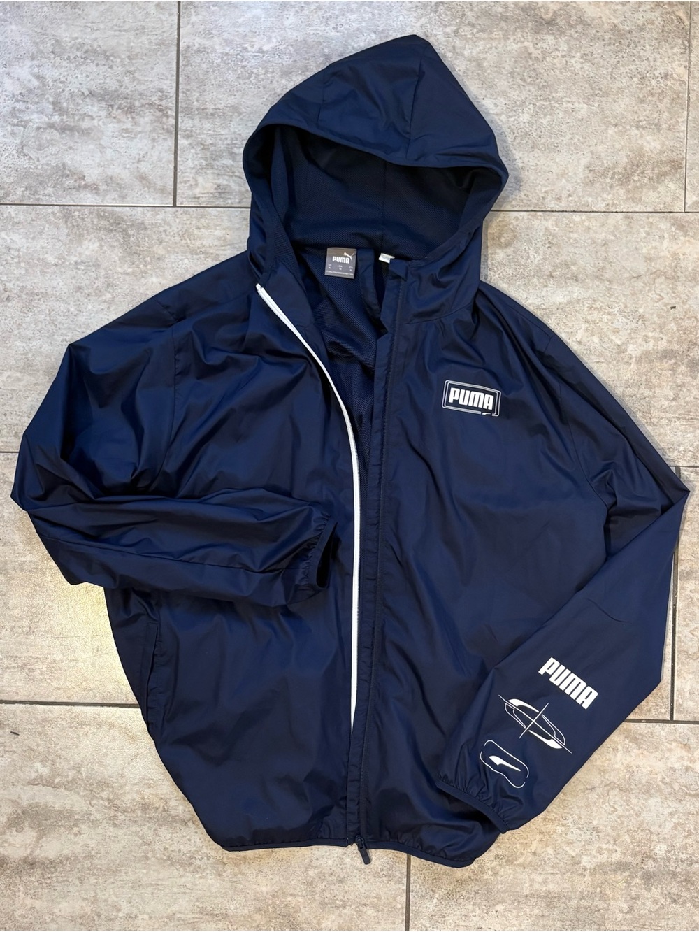 Puma Navy Hooded Windbreaker with White Zip Trim